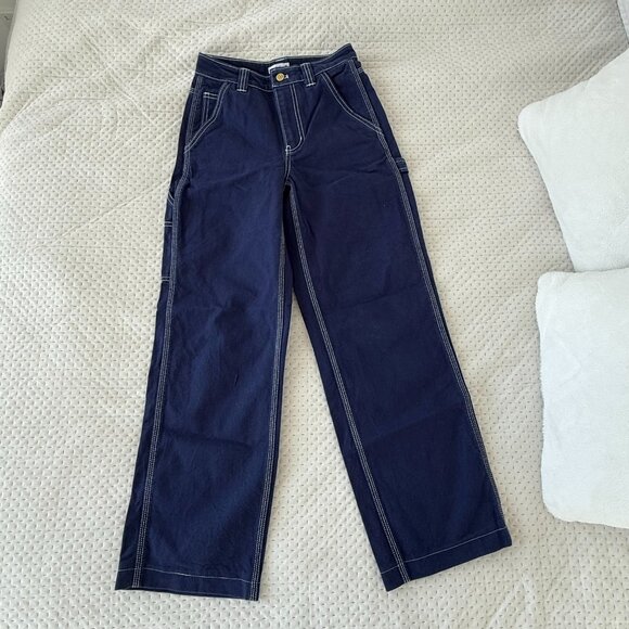 ARITZIA TNA NAVY ADMIRAL BLUE CARPENTER GREENWICH JEANS WITH WHITE STITCHING 00 - Picture 1 of 4